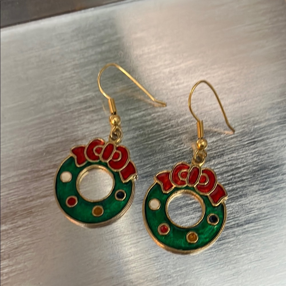 Vintage Red and Green Festive Earrings and brooch - Picture 6 of 6